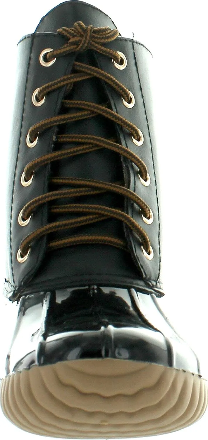 AXNY Women's Lace Up Two Tone Combat Style Calf Rain Boots