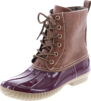 AXNY Women's Lace Up Two Tone Combat Style Calf Rain Boots
