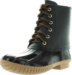 AXNY Women's Lace Up Two Tone Combat Style Calf Rain Boots