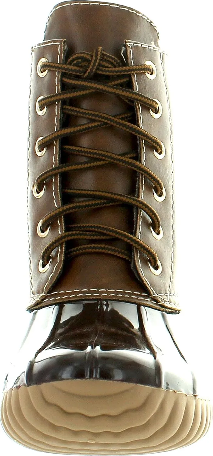 AXNY Women's Lace Up Two Tone Combat Style Calf Rain Boots