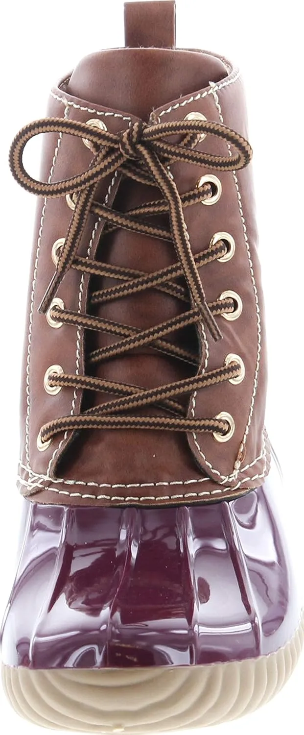 AXNY Women's Lace Up Two Tone Combat Style Calf Rain Boots