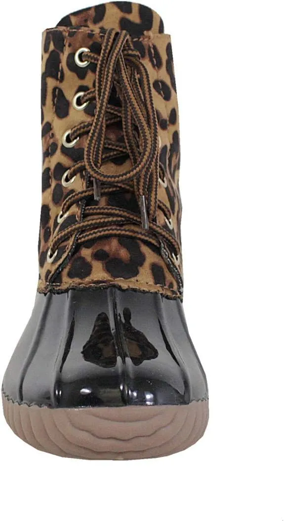 AXNY Women's Lace Up Two Tone Combat Style Calf Rain Boots