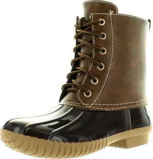 AXNY Women's Lace Up Two Tone Combat Style Calf Rain Boots