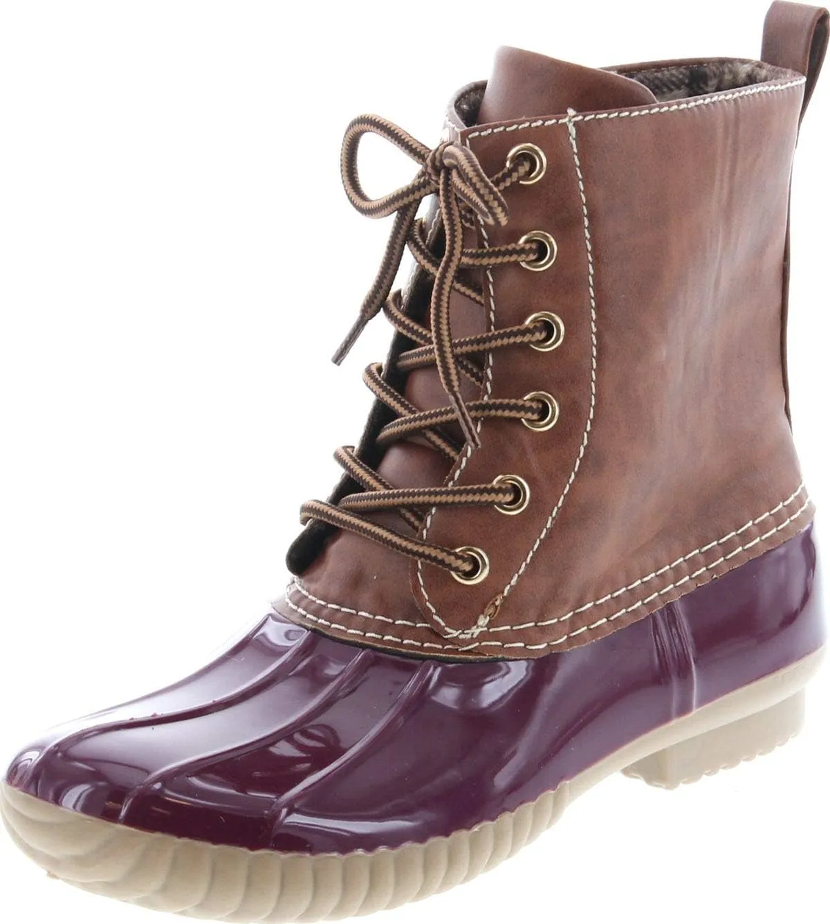 AXNY Women's Lace Up Two Tone Combat Style Calf Rain Boots