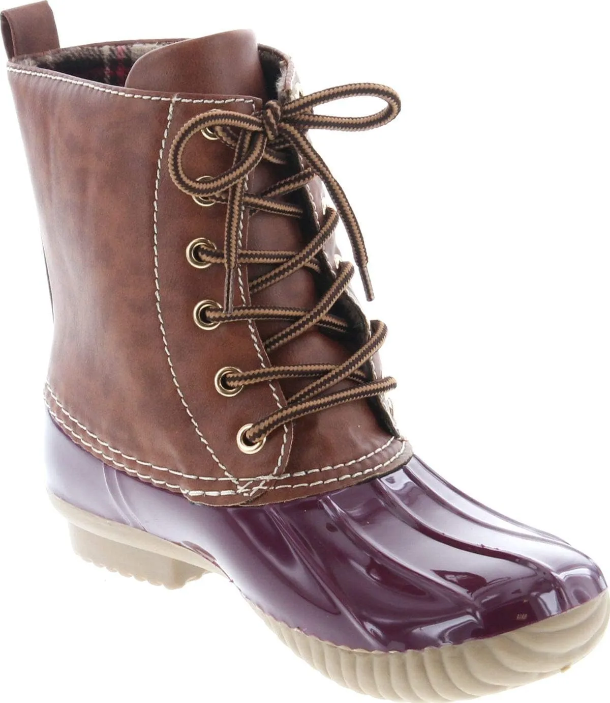 AXNY Women's Lace Up Two Tone Combat Style Calf Rain Boots
