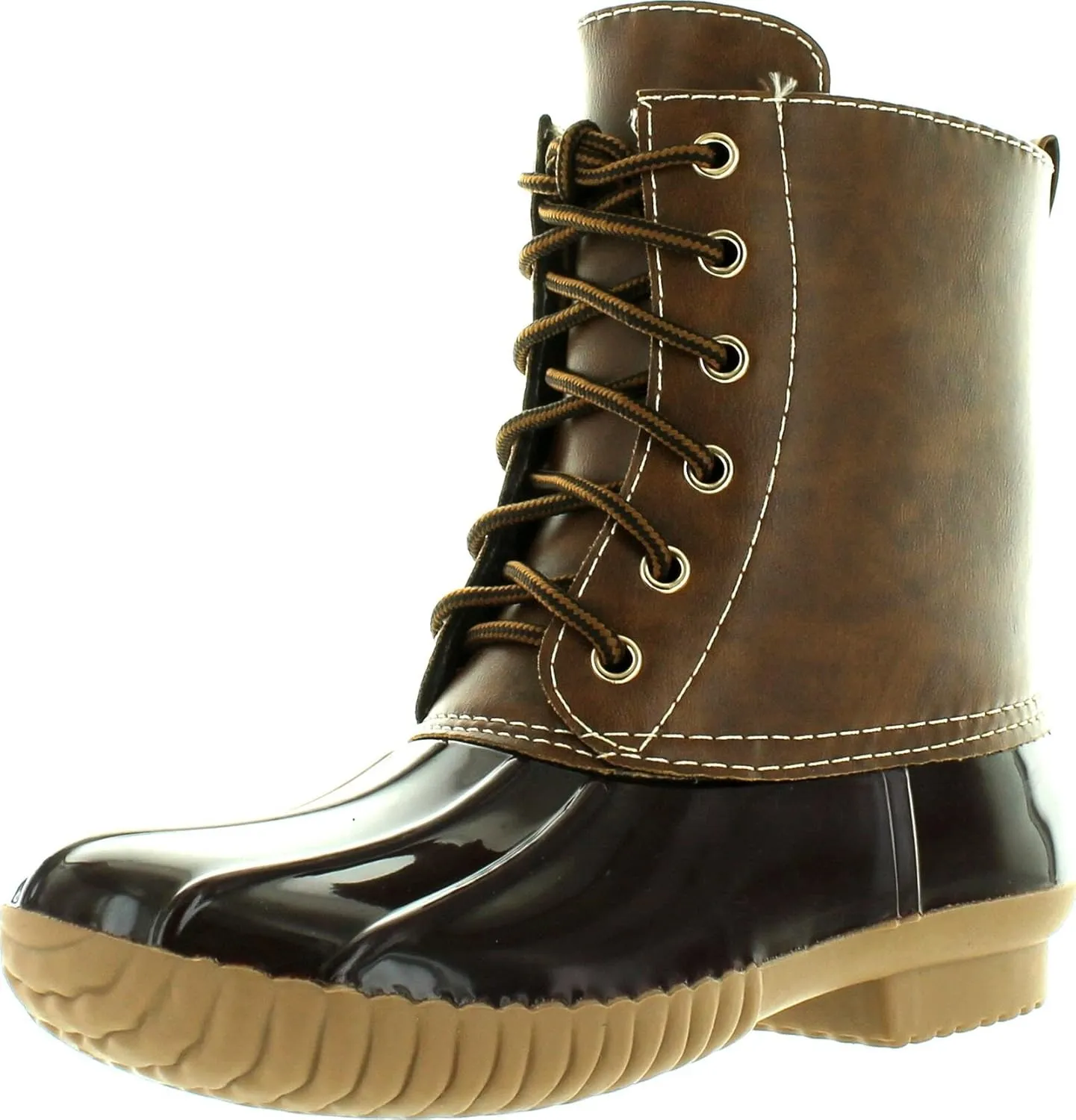 AXNY Women's Lace Up Two Tone Combat Style Calf Rain Boots