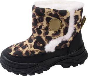 Baby Boys Girls Leopard Winter Warm Cozy Shoes Fleece Snow Boots Toddler Infant Non-Slip Faux Fr Leather Boots Size 13