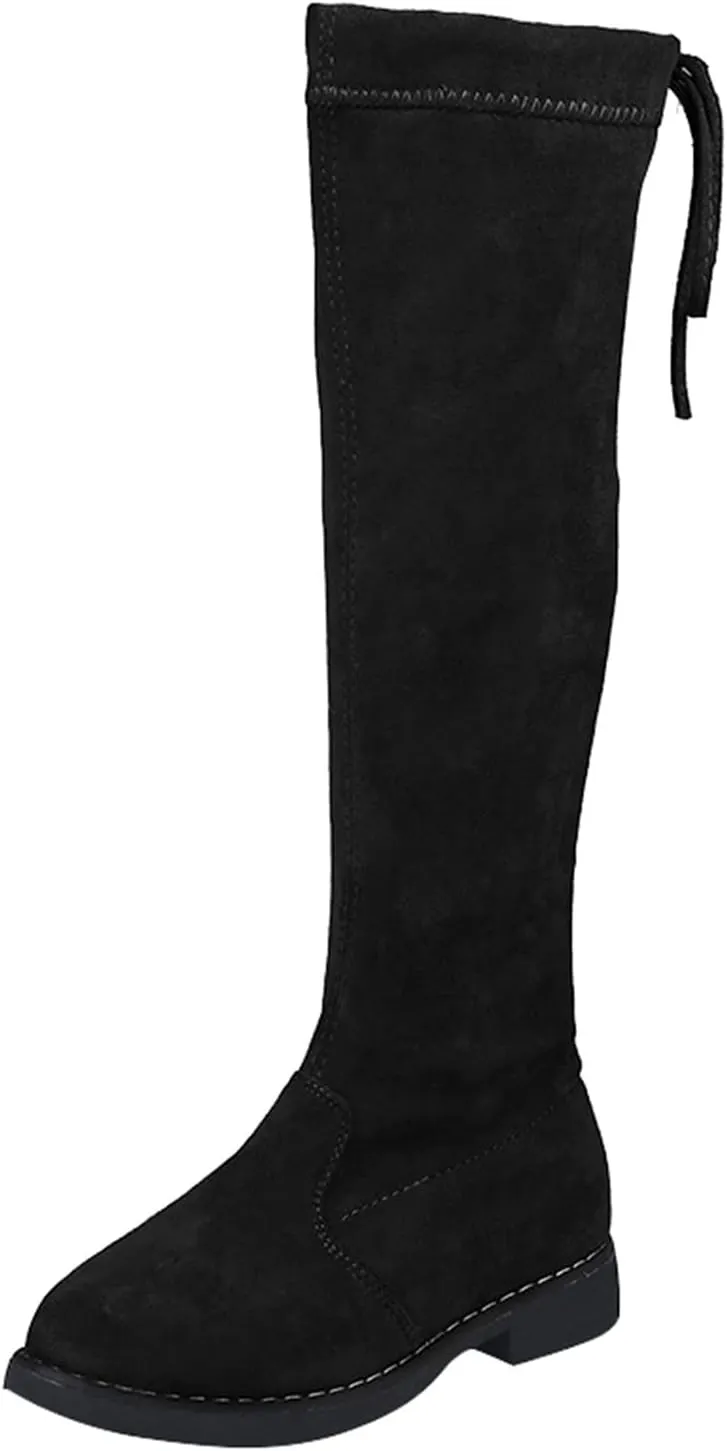 Baby Girls Long Boots Kids Black Tall Suede Snowboots Winter Warm Cozy Walking Non Slip Flat Shoes Fuzzy Lined Sneaker