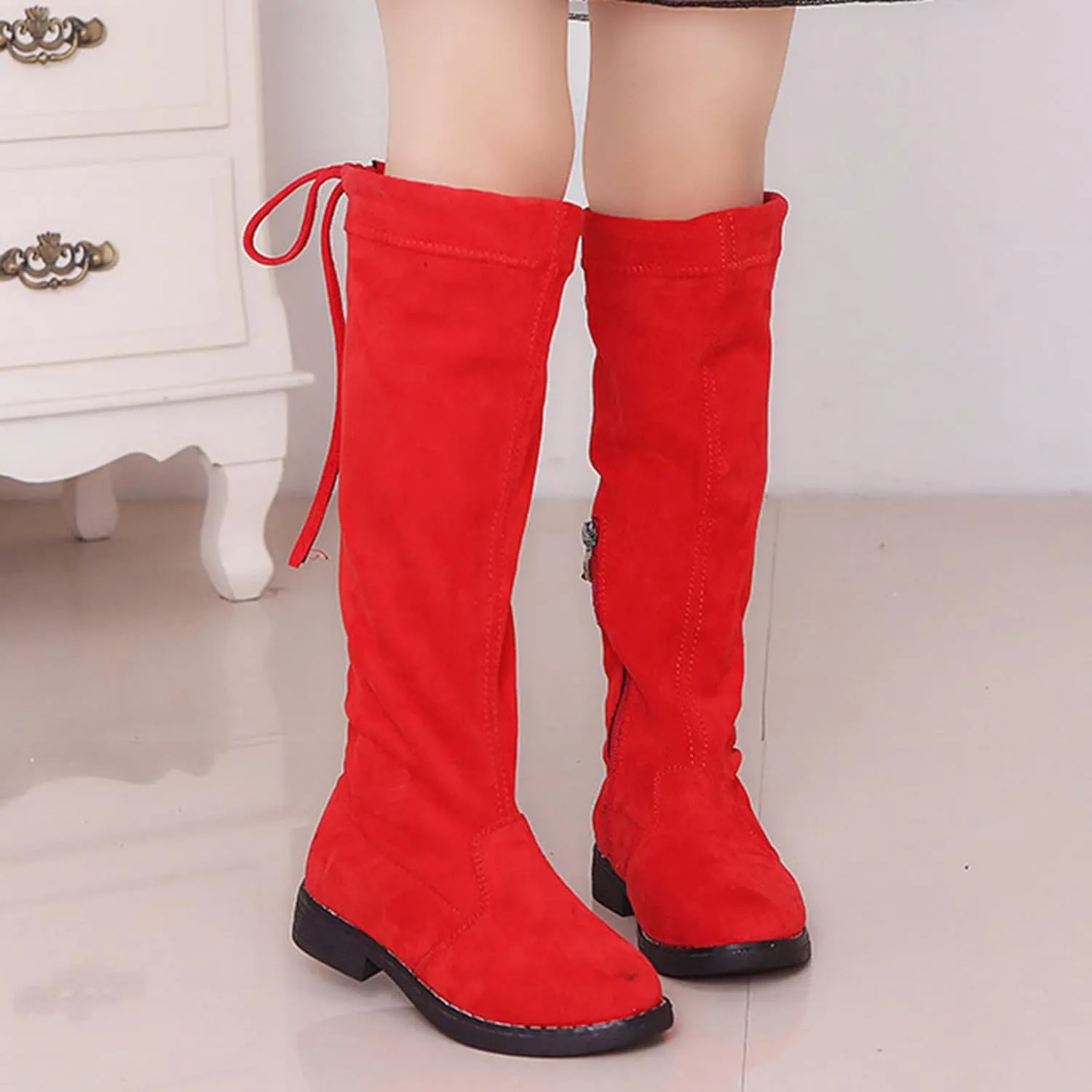 Baby Girls Long Boots Kids Black Tall Suede Snowboots Winter Warm Cozy Walking Non Slip Flat Shoes Fuzzy Lined Sneaker