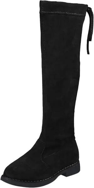Baby Girls Long Boots Kids Black Tall Suede Snowboots Winter Warm Cozy Walking Non Slip Flat Shoes Fuzzy Lined Sneaker