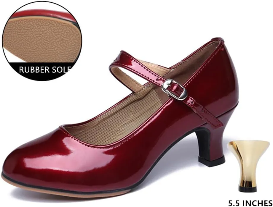 Ballroom Dance Shoes for Women Classic Dance Heels Prom Dancing Shoes for Woman Latin Salsa Dancing Heels,Glitter Leather Closed Toe Heels Shoes for Outdoors