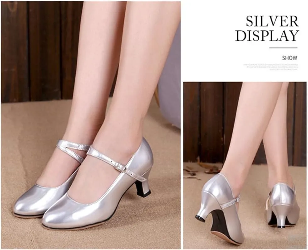 Ballroom Dance Shoes for Women Classic Dance Heels Prom Dancing Shoes for Woman Latin Salsa Dancing Heels,Glitter Leather Closed Toe Heels Shoes for Outdoors