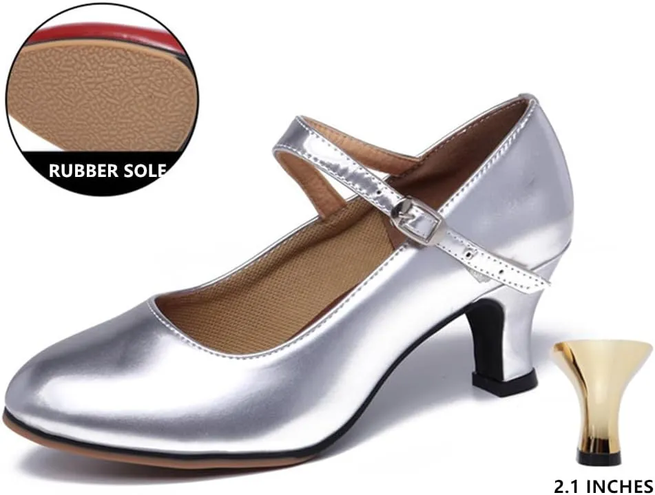 Ballroom Dance Shoes for Women Classic Dance Heels Prom Dancing Shoes for Woman Latin Salsa Dancing Heels,Glitter Leather Closed Toe Heels Shoes for Outdoors