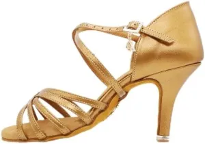 BDdance Women's Latin Dancing Shoes Leather Sandals Ballroom Salsa Practice Performance #216L Light Tan, 5-8.5