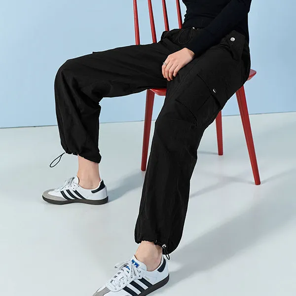 Black Parachute Pull On Cargo Trousers