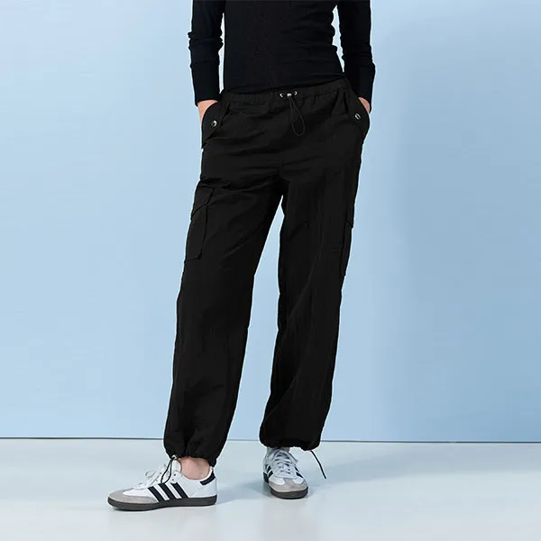 Black Parachute Pull On Cargo Trousers