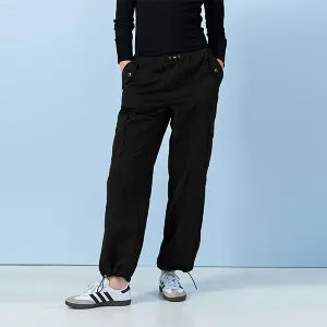 Black Parachute Pull On Cargo Trousers