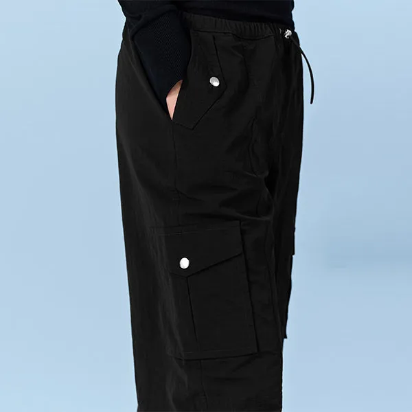 Black Parachute Pull On Cargo Trousers