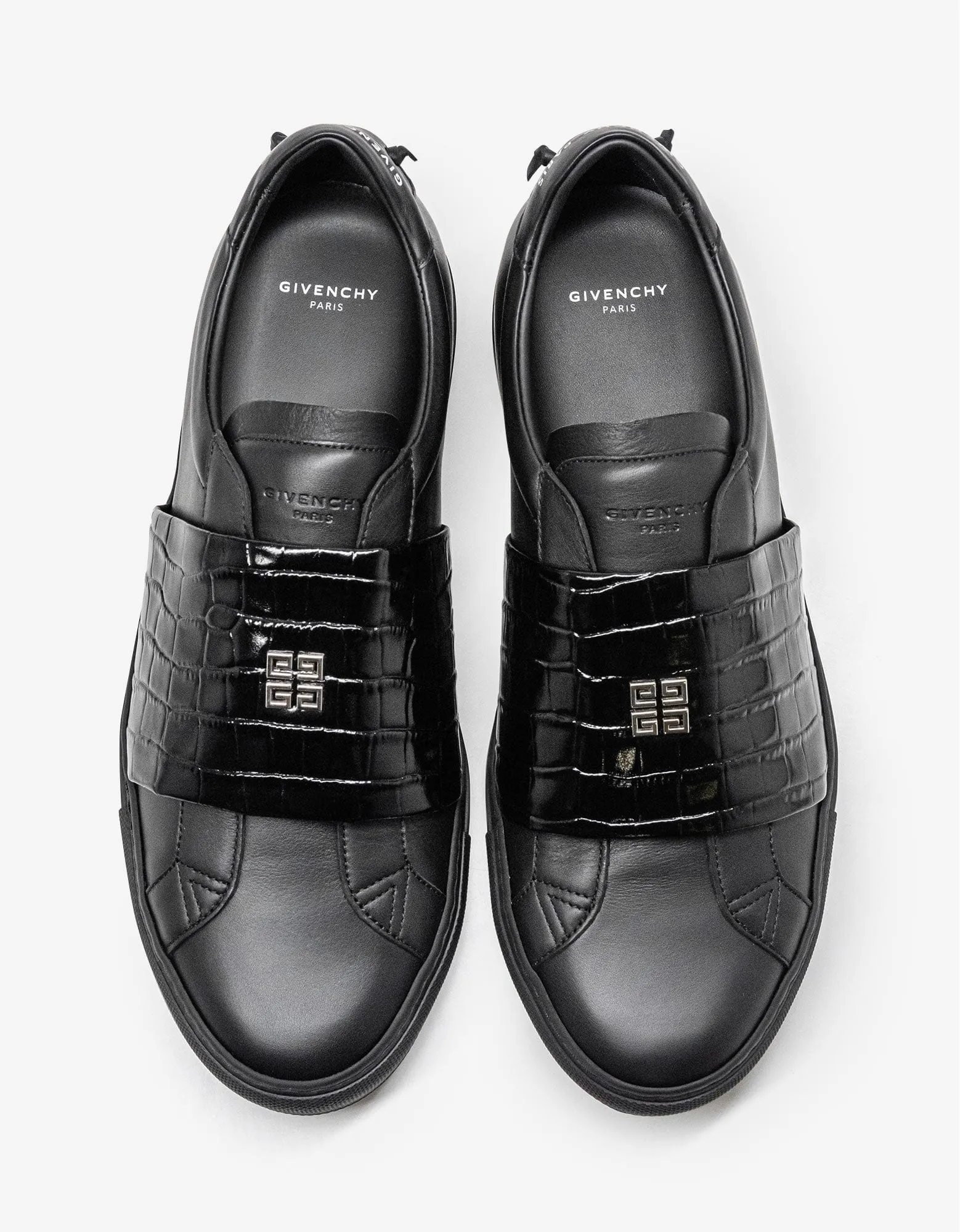 Black Urban Street Crocodile-Embossed Trainers
