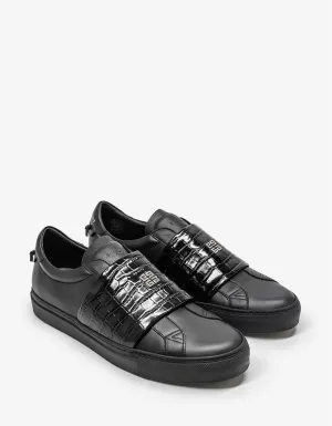 Black Urban Street Crocodile-Embossed Trainers