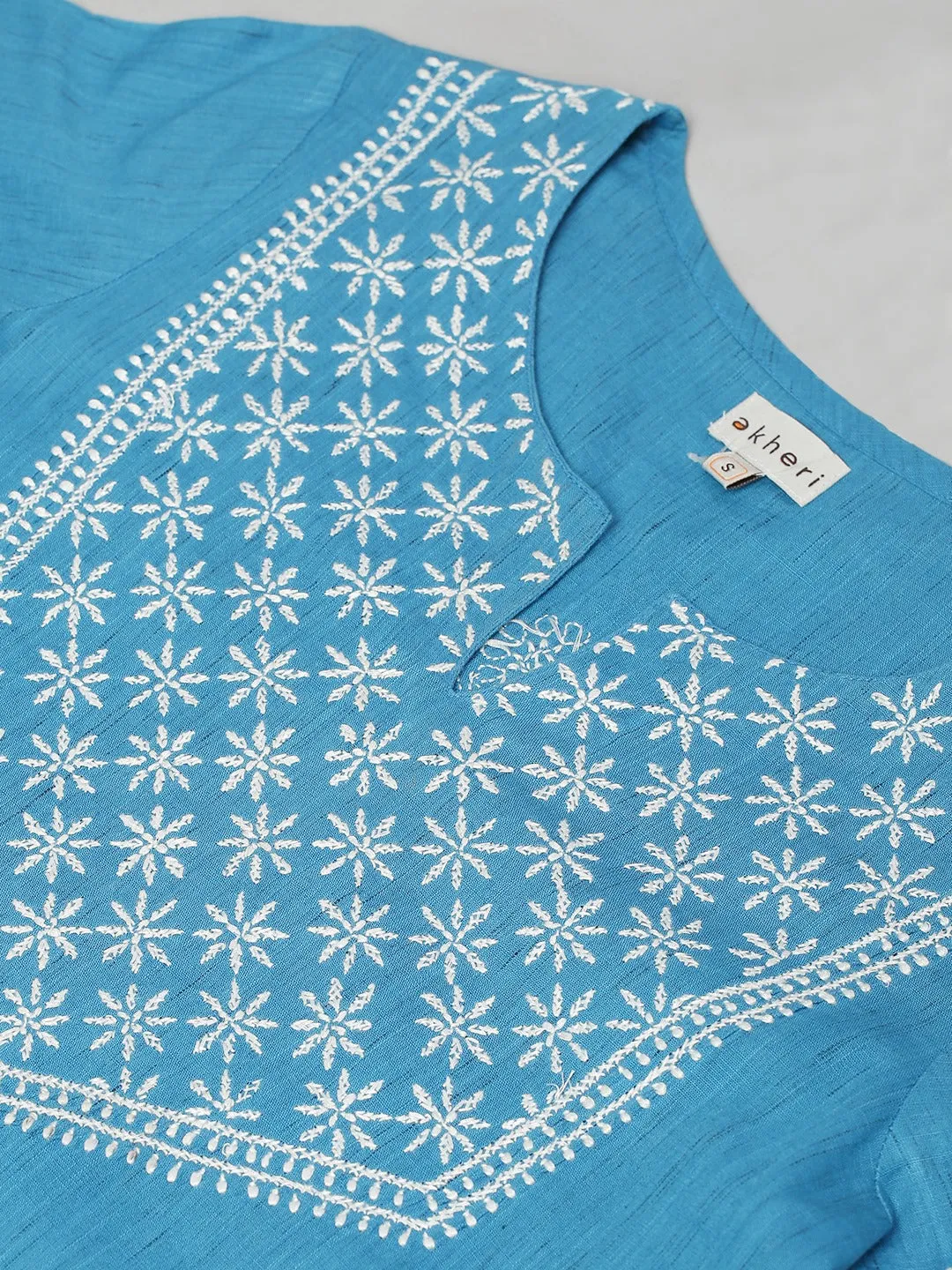 Blue Ikat Straight Chikankari Kurta