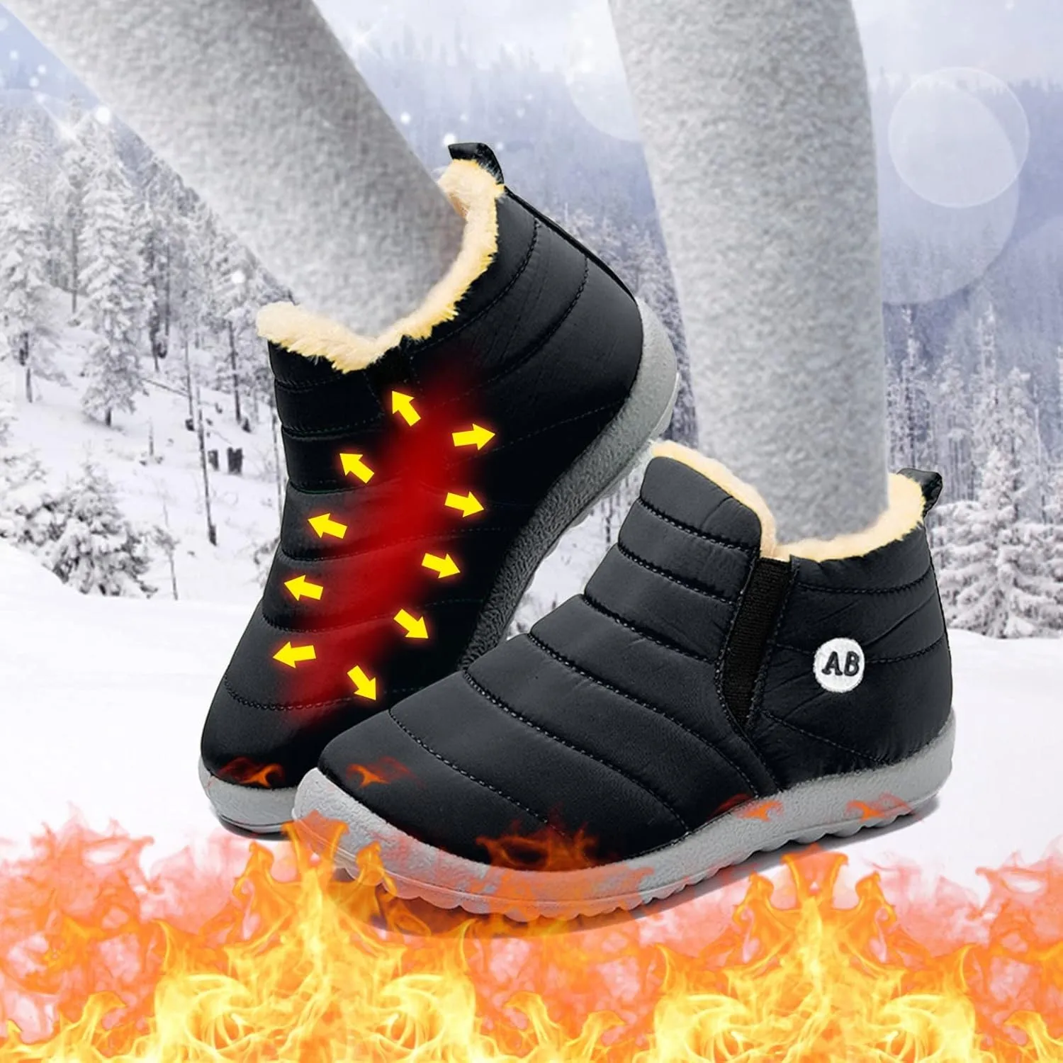 Boys Girls House Solid Plush Sneakers Winter Hot Boots Flat Splashing Fuzzy Warm Short Tube Snow Boots High Heel Boots