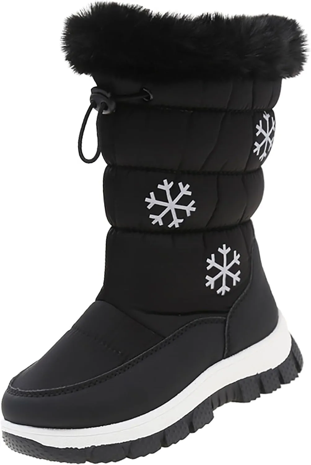 Boys Girls Mid Calf Snow Boots Warm Cozy Anti-Slip Faux Fr ining Insulated Shoes for Little/Big Kids Outdoor
