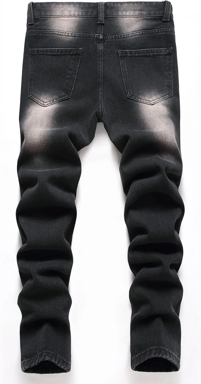 Boy's Skinny Fit Ripped Distressed Fashion Washed Denim Jeans Pants