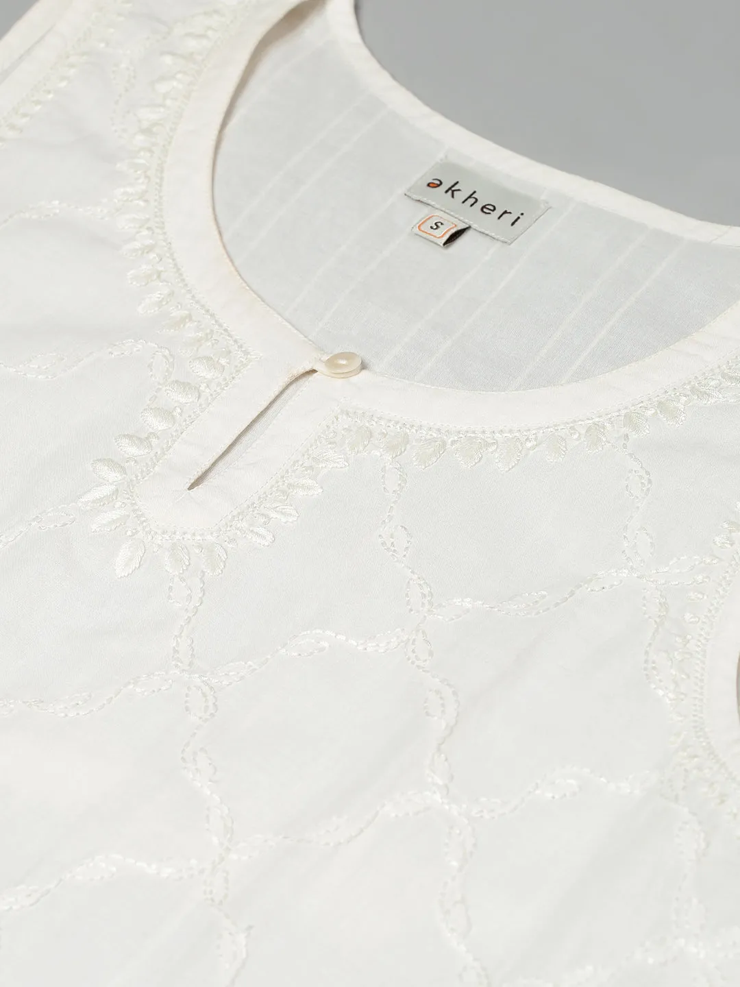 Cream Pintucks Chikankari Kurta
