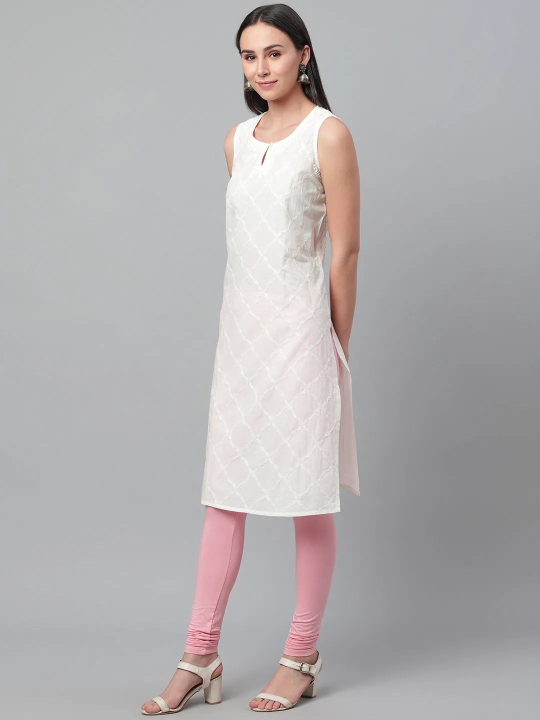 Cream Pintucks Chikankari Kurta
