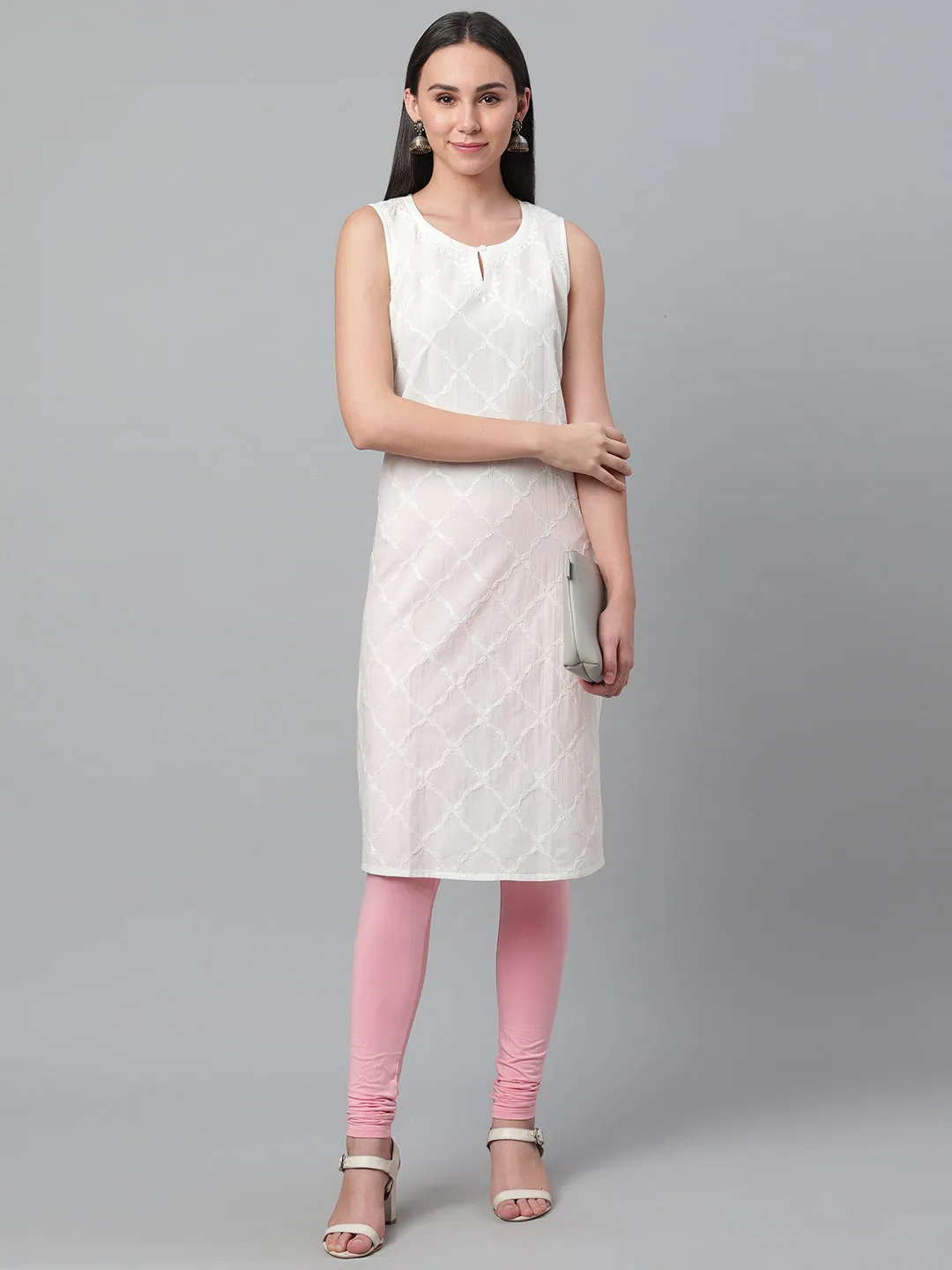Cream Pintucks Chikankari Kurta