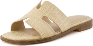 CUSHIONAIRE Voyage Cutout Strap Slides for Women, Slip On Summer Flats, Trendy Footwear, Comfortable Vacation Style Sandals for Women 2025