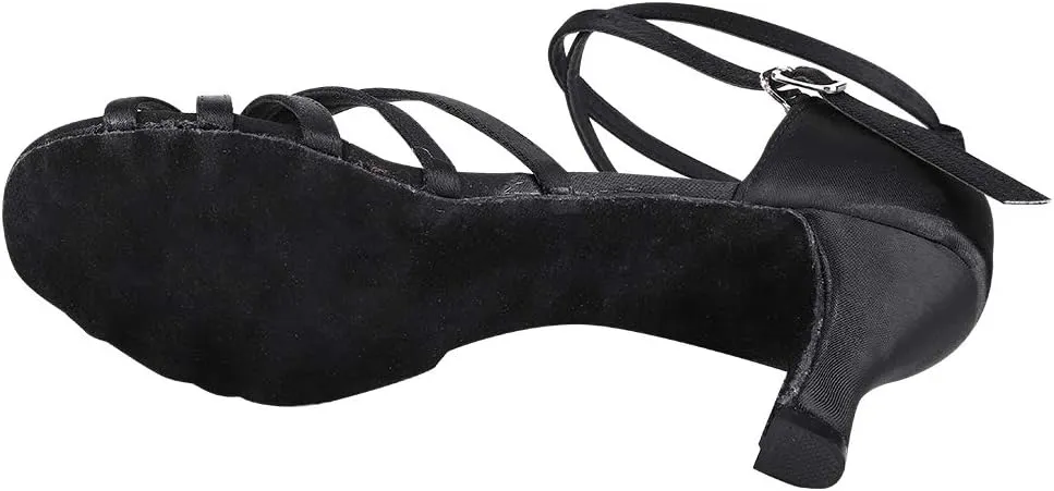 Dance Shoes for Women, Black Satin Ballroom Shoes Ballroom Latin Salsa Bachata Performance Dance Dancing Shoes (37)