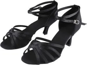 Dance Shoes for Women, Black Satin Ballroom Shoes Ballroom Latin Salsa Bachata Performance Dance Dancing Shoes (37)