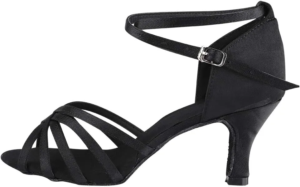 Dance Shoes for Women, Black Satin Ballroom Shoes Ballroom Latin Salsa Bachata Performance Dance Dancing Shoes (37)