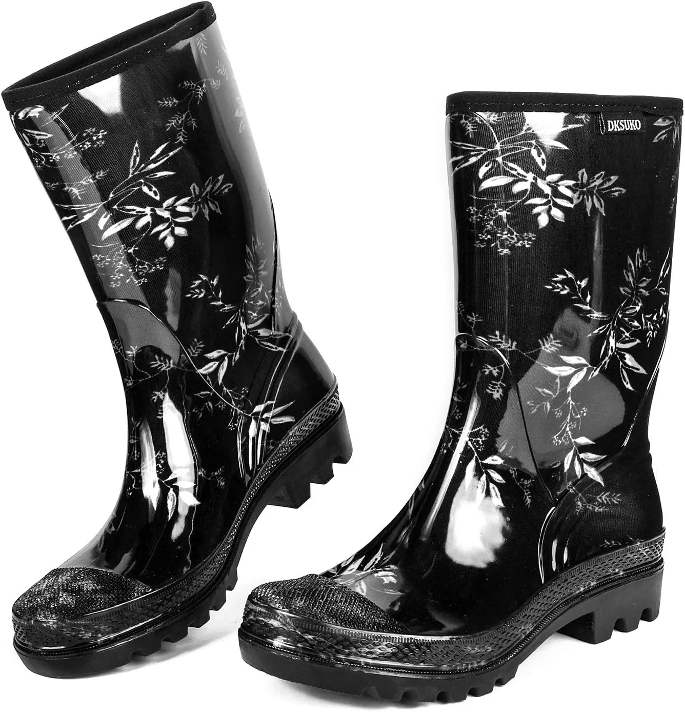 DKSUKO Waterproof Womens Rain Boots insulated,Lightweight Rubber fashion Boots in Gardening,Warm and Comfortable Wide Calf Rain Boots with Glossy in Outdoor