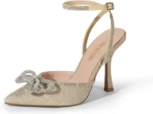 DREAM PAIRS Women's High Heels Destiny Closed Toe Strappy Heels Sexy Rhinestone Ankle Strap Pumps Wedding Bridal Party Dress Shoes