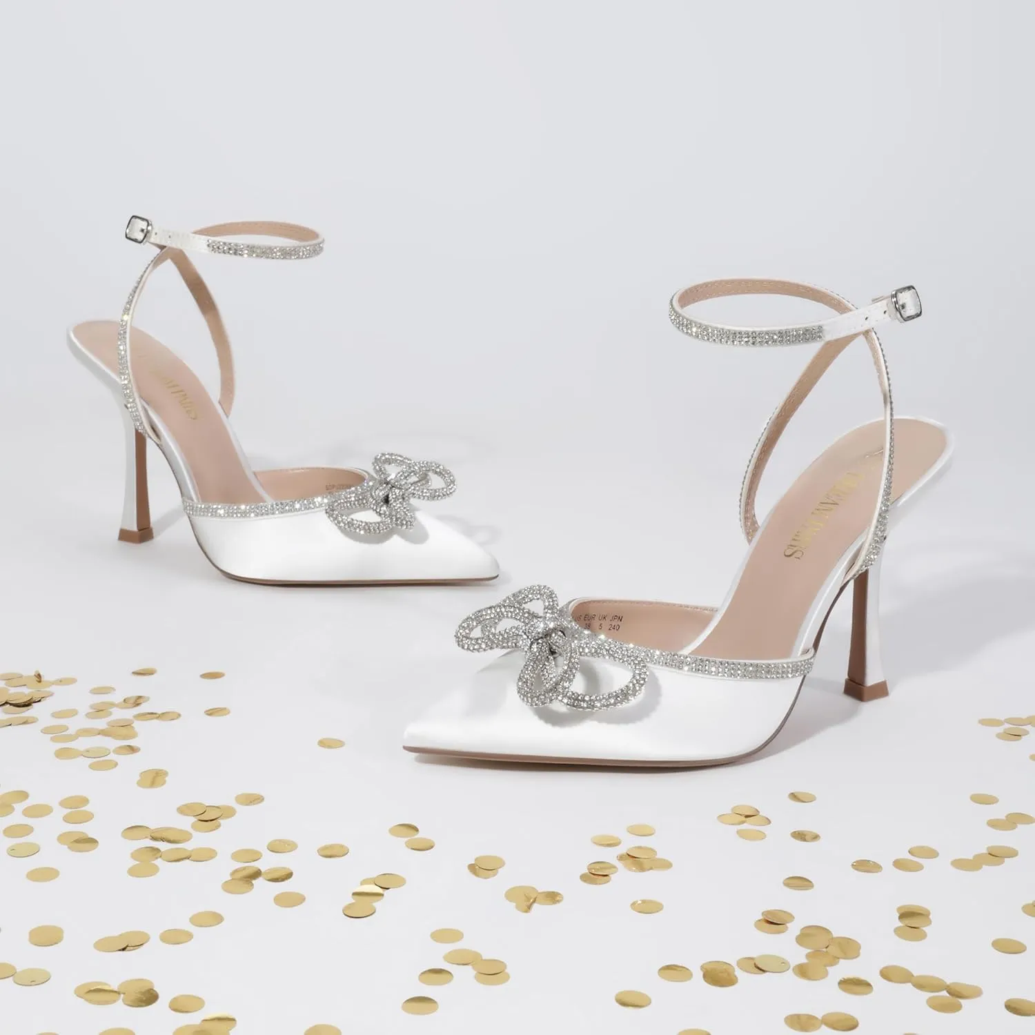 DREAM PAIRS Women's High Heels Destiny Closed Toe Strappy Heels Sexy Rhinestone Ankle Strap Pumps Wedding Bridal Party Dress Shoes