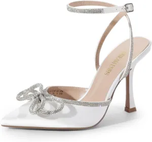 DREAM PAIRS Women's High Heels Destiny Closed Toe Strappy Heels Sexy Rhinestone Ankle Strap Pumps Wedding Bridal Party Dress Shoes