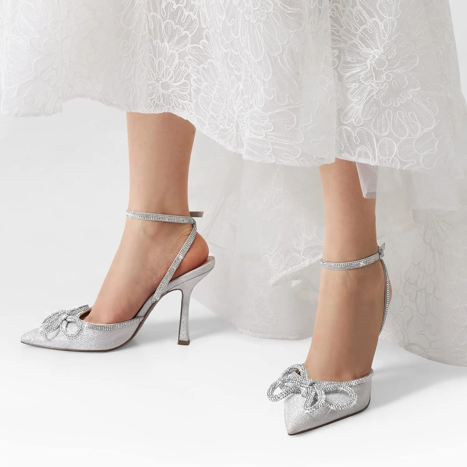 DREAM PAIRS Women's High Heels Destiny Closed Toe Strappy Heels Sexy Rhinestone Ankle Strap Pumps Wedding Bridal Party Dress Shoes