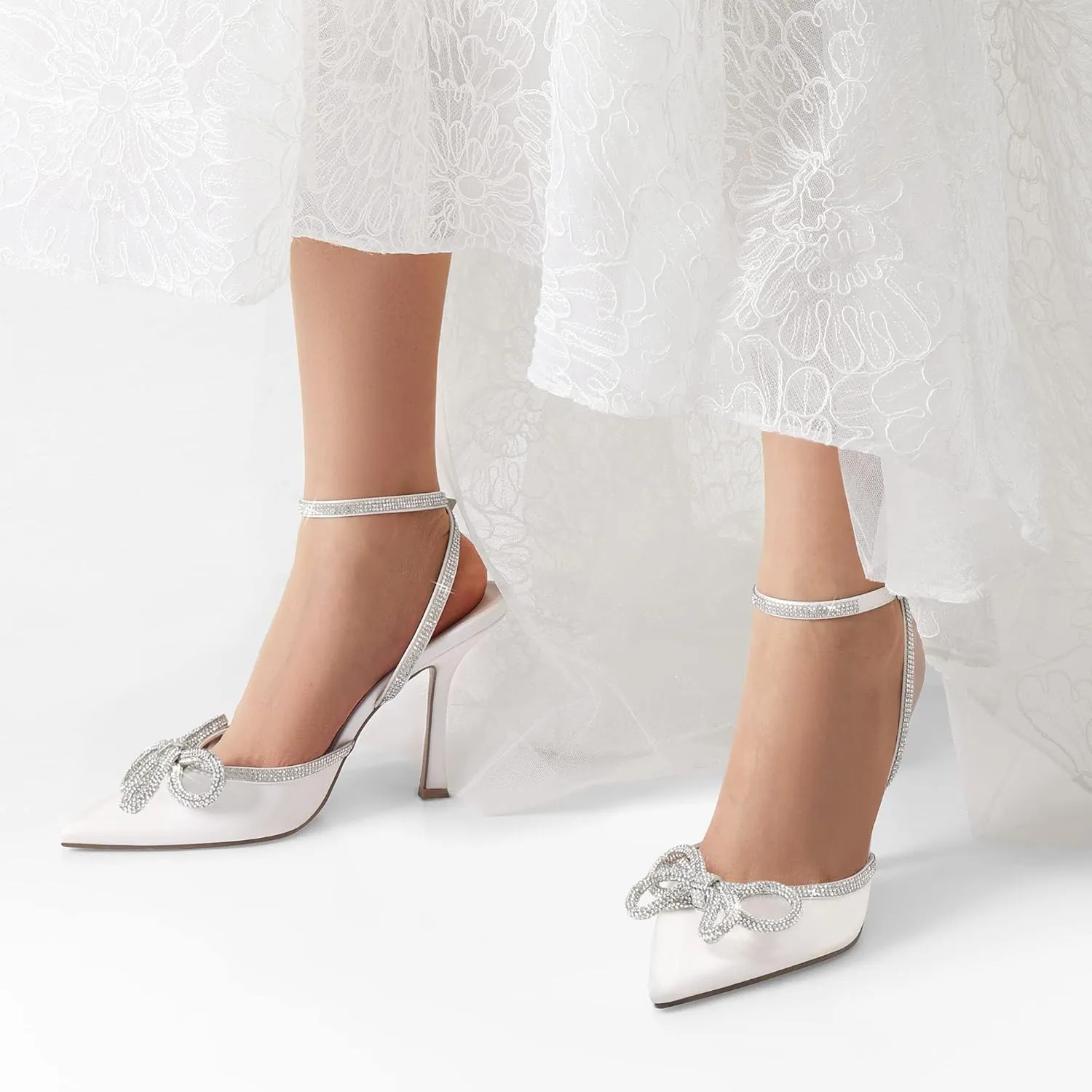 DREAM PAIRS Women's High Heels Destiny Closed Toe Strappy Heels Sexy Rhinestone Ankle Strap Pumps Wedding Bridal Party Dress Shoes