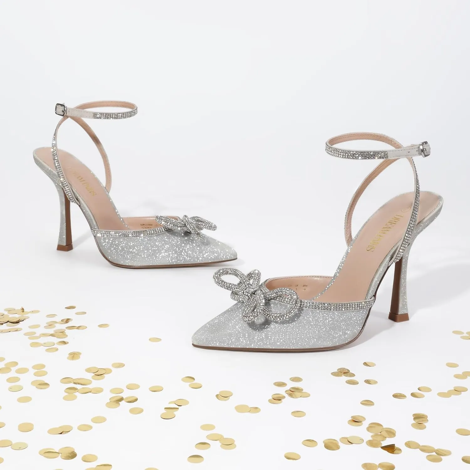 DREAM PAIRS Women's High Heels Destiny Closed Toe Strappy Heels Sexy Rhinestone Ankle Strap Pumps Wedding Bridal Party Dress Shoes