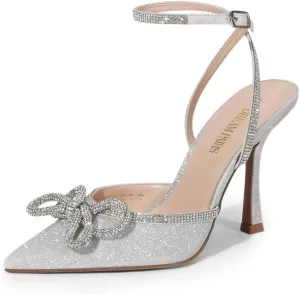 DREAM PAIRS Women's High Heels Destiny Closed Toe Strappy Heels Sexy Rhinestone Ankle Strap Pumps Wedding Bridal Party Dress Shoes
