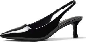 Elisabet Tang 2IN Trendy Closed Toe Slingback Kitten Heels for Women Low Dressy Pumps Wide Width Sexy for Prom