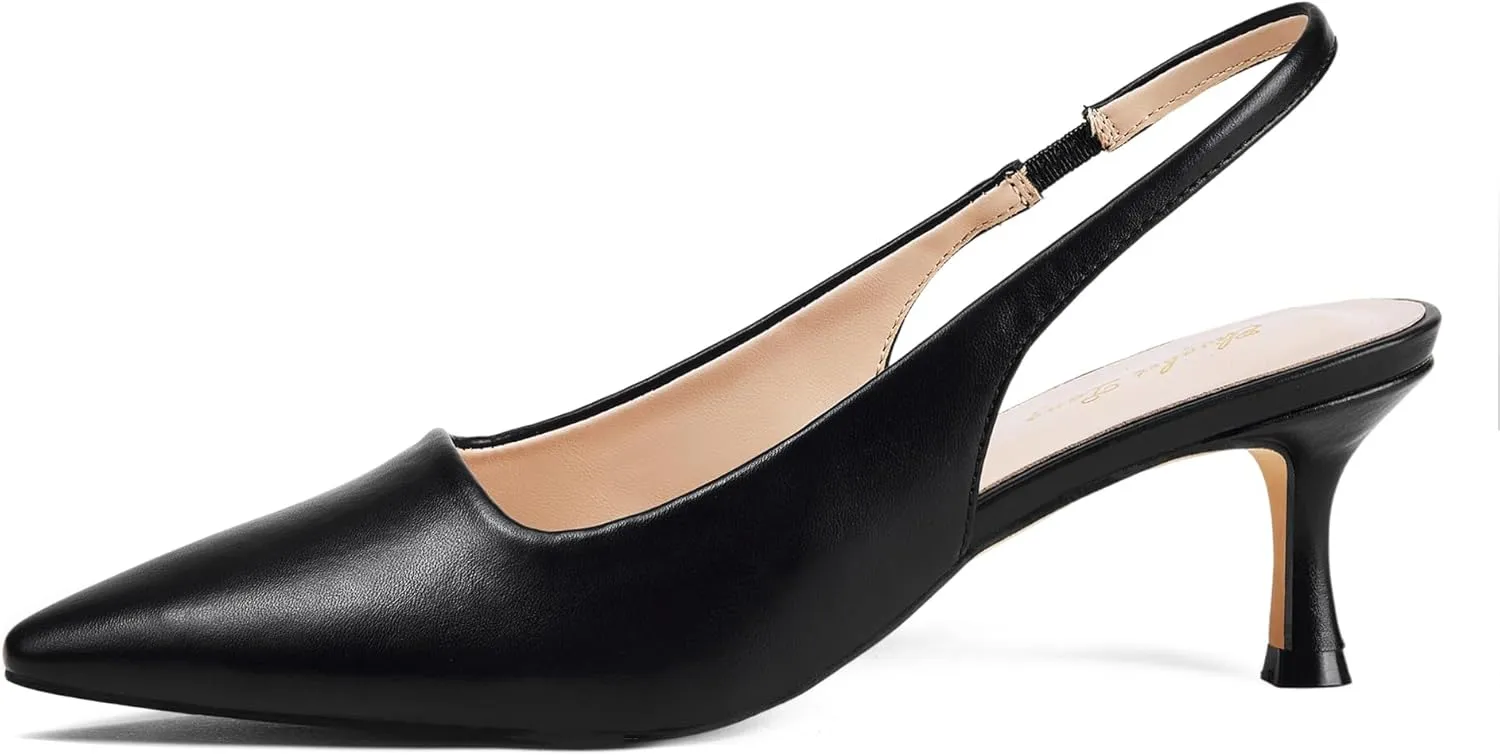 Elisabet Tang 2IN Trendy Closed Toe Slingback Kitten Heels for Women Low Dressy Pumps Wide Width Sexy for Prom