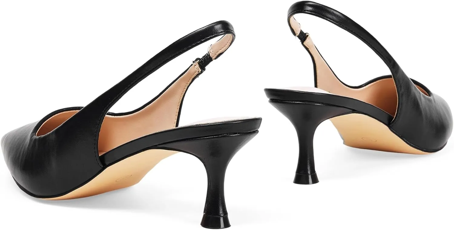 Elisabet Tang 2IN Trendy Closed Toe Slingback Kitten Heels for Women Low Dressy Pumps Wide Width Sexy for Prom