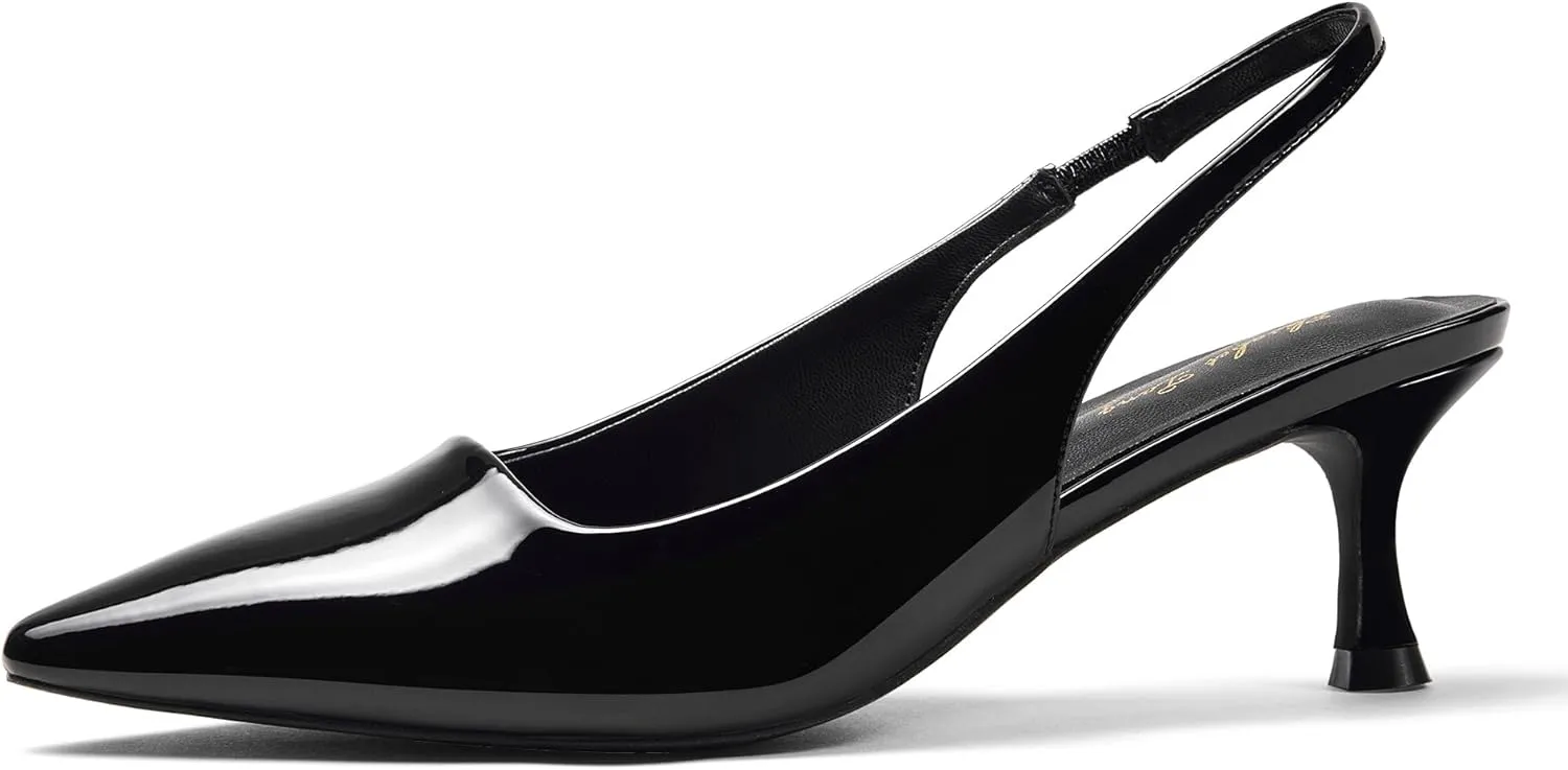Elisabet Tang 2IN Trendy Closed Toe Slingback Kitten Heels for Women Low Dressy Pumps Wide Width Sexy for Prom