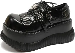 Emo Shoes Rave Boots Y2K Grunge Chunky Church Shoes Round Toe for Women Preppy Teen Girls - Retro Kawaii Neutral Cute Casual Comfortable Walking Lightweight Running Birthday Gifts Back To School