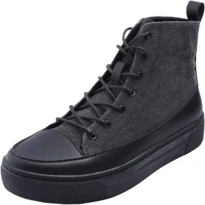 FEVERSOLE Women's Canvas Vegan Leather Lightweight Platform Lace-Up Street Sneakers Booties Black Canvas PU Platform Size 6.5 M US