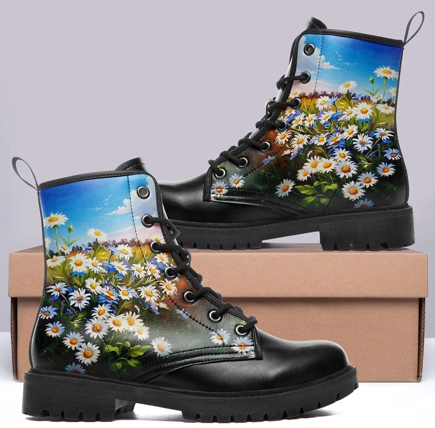 Floral Lady's Ankle Boots Fashion Comfortable Platform Women's Dress Booties Gift Flowers Lace-up Trendy Dress Shoes